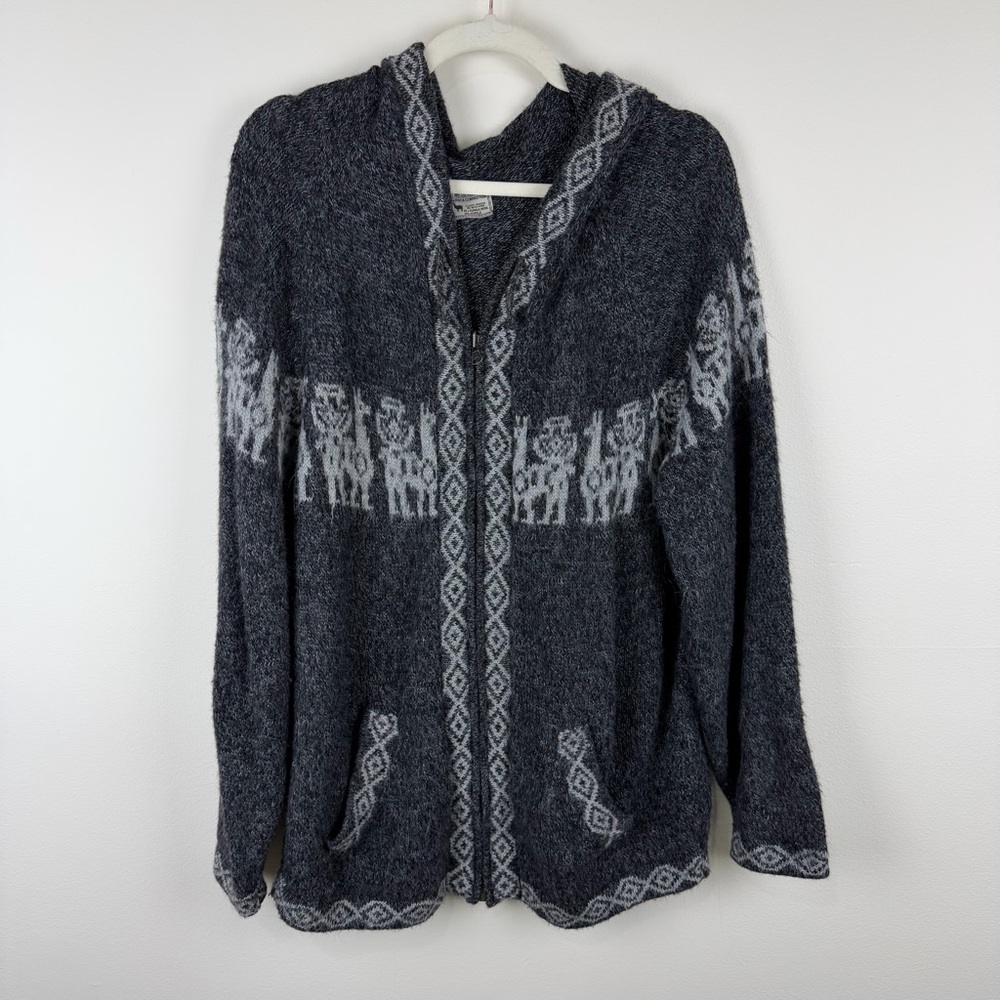 Alpaca Connection Gray Hooded Zip Sweater Alpaca Wool Boho Core M